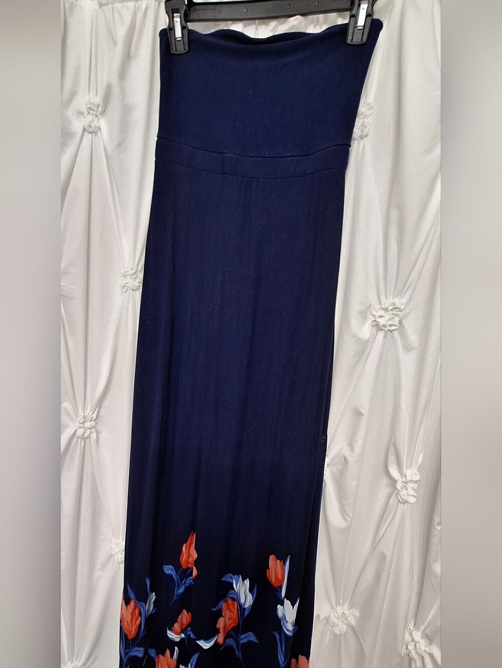 Navy Floral Maxi Strapless Dress